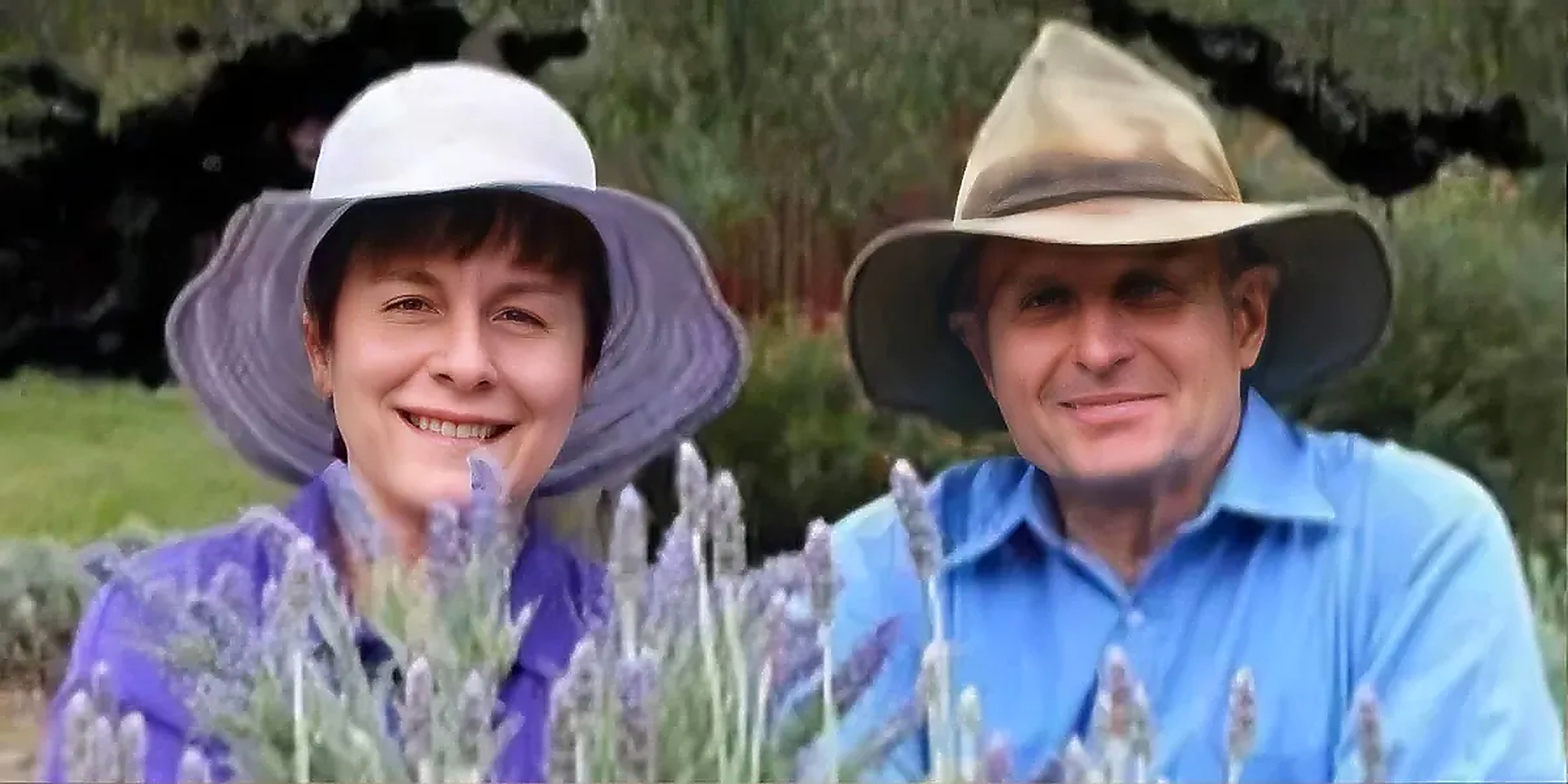 The BalmMe founders, Mum and Dad, in the lavender field